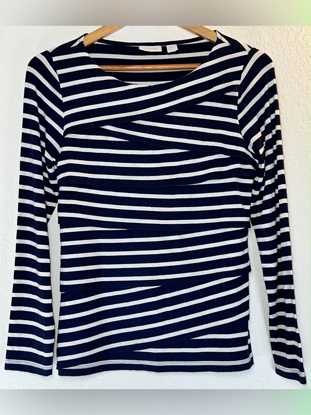 Chico's Navy & White Striped Long-Sleeve Top
